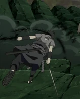 ...uses the Inferno Style: Flame Control Jutsu to create a sword of black flames and project a wave of cutting fire...