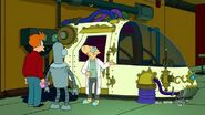 Farnsworth (Futurama) invented a time machine that; allows the riders to travel forward; into the future only to prevent past paradoxes.