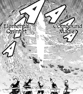 Compound Magic: Elemental Quintet (Black Clover) is a spell that combines Light Magic, Snow Magic, Painting Magic, Sandstone Magic, and Wind Magic.