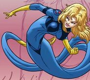 Spanner (Marvel Comics) stretching her legs with her elasticity.