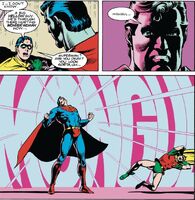 Superman (DC Comics) screams Mongul's name, sending those around him flying...