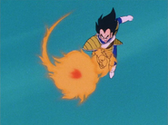 Vegeta (Dragon Ball) uses the Shine Shot to fire a ball of flaming Ki.