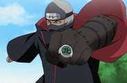Kakuzu (Naruto) using Earth Release:Earth Spear to harden his fist to enhance the physical power tremendously.