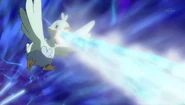 Ducklett (Pokémon) using "Scald" to release a stream of hot boiling water.