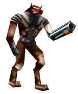 The Catmen (In the Flesh/Serious Sam) are humanoid, feline Cyborgs with a robotic gun replacement, which fires bolts, and they come in three flavors, such as the soldier, general, to rogue variants.