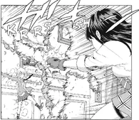 Setsuna Itami (Coppelion) using spatial displacement to control the placement of matter and objects, swapping with part of a wall to teleport away.