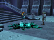 Midna (The Legend of Zelda) forming a twilight portal that can teleport Link to another location.