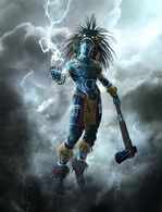 Chaac (Mayan Mythology) wields a sentient axe that morphs into a immortal slaying dragon.