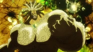 Mad Treasure (One Piece: Heart of Gold) can use Mad Chain: Gigantea to wrap his entire body in chains to create armor that increases the power of his strikes and protect him from damage.