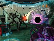 Using the Darkburst, Samus Aran (Metroid) opens a rift to a dark dimension, pulling enemies to oblivion.