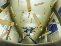 Gokudera (Katekyo Hitman Reborn) uses the Triple Bomb technique to bombard his targets with explosives.