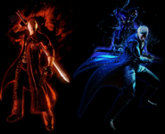 Dante and Vergil (Devil May Cry) are the twin sons of the legendary Dark Knight Sparda. As such, they possess a fraction of his demonic powers, as well as the ability to transform into full-fledged demons.