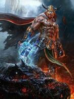 Thor (Norse Mythology) the god of thunder could lift the serpent Jörmungandr who is long enough to wrap around the entire world.