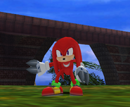 Knuckles the Echidna (Sonic the Hedgehog) using his Shovel Claws, which can dig through the ground.