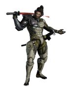 Samuel Rodrigues/Jetstream Sam (Metal Gear) wears a power suit to enhance his already nigh-superhuman abilities.