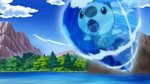 Oshawott (Pokemon) using Aqua Jet to launch himself at high speeds.