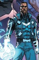 Adam Brashear/Blue Marvel (Marvel Comics) generating anti-matter energy.