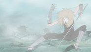 Kushimaru (Naruto) using Nuibari, a longsword with a long wire, to pierce and bind a bundle of corpses together in a skillful and gruesome manner.