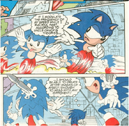 Sonic the Hedgehog (Sonic the Hedgehog) uses his super speed to create multiple afterimages.