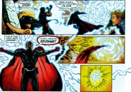 Magneto (Marvel Comics) forming a wormhole by warping the electromagnetic spectra.