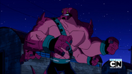 Fourmungousaur (Ben 10) possesses both Four Arms' and Humungousaur's strength combine together