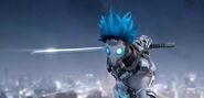 Azureus (Azureus Rising) wields a retractable sword and uses it for swift and effective attacks.