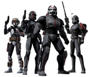 The original four members of Clone Force 99/the Bad Batch (Star Wars) wear modified Katarn-class Armor.