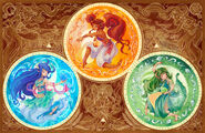 Din, Nayru, and Farore (The Legend of Zelda), the three Golden Goddesses of Hyrule.