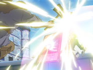 Dark Yugi (Yu-Gi-Oh!) using Holy Barrier - Mirror Force to reflect an enemy attack and destroy everything on the enemy's side.