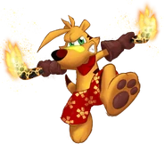 Ty (TY the Tasmanian Tiger) gliding with Flamerangs.