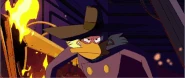 Drake and Jim in their Darkwing Duck costumes fighting evenly.gif (7.54 MB) Drake Mallard and Jim Staling (Ducktales 2017) are skilled martial artists who have trained extensively for the roles as Darkwing Duck with Drake training to be like Jim and is skilled enough to match Starling who was the original Darkwing Duck actor who would become Negaduck.,,