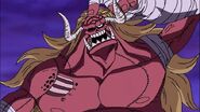 Oars (One Piece) is a zombie, and therefore cannot feel pain as his pain receptors are no longer functioning.