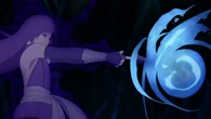 Sumire Kakei (Naruto) using Water Release: Water Spirit Wave to unleash huge water bullets in quick succession.