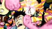 Wakaba (Fairy Tail) using Smoke Magic to form fists.