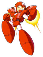 Mega Man (Mega Man) wears the Rush Jet Adaptor to become Jet Mega Man.