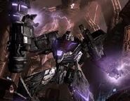 By harnessing Dark Energon, Megatron's (War for Cybertron) body is enhanced to be nearly unbeatable. He can use the Dark Energon for various purposes, such as blasting open otherwise indestructible doors, to create Dark Energon constructs or infusing his soldiers with dark energon.