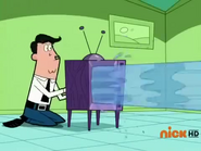 Timmy's Dad makes the TV shoot out water