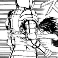 Using the Jigen-Tou, Akua Shuzen (Rosario + Vampire) turns intangible to slice through an opponent.