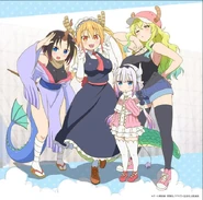 Dragons K-sCnMD.jpg (94 KB) Elma, Tohru, Kanna Kamui and Quetzalcoatl/Lucoa (Kobayashi-san Chi no Maid Dragon)