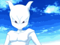 Mirage Mewtwo (Pokemon) changing his left hand to resemble Arcanine’s head.