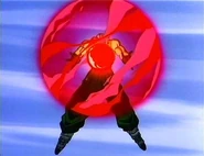 Android 13's (Dragon Ball Z: Super Android 13!) S.S. Deadly Bomber homes in on its target.