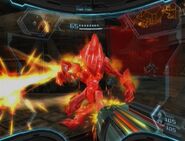 Samus Aran (Metroid) uses the Plasma Beam, depicted here as a beam of intense heat.