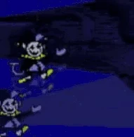 Jevil (Deltarune) teleporting around wildly.