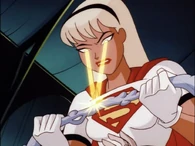 Supergirl (DC Animated Universe) using her x-ray vision offensively to destroy a Unity parasite.