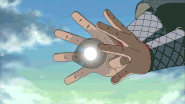 Mū and Ōnoki (Naruto) using Detachment of the Primitive World Technique to launch beams that disintegrate matter.