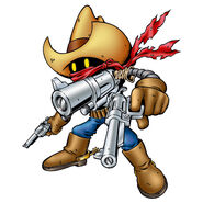 Deputymon (Digimon) is a Champion Digimon skilled in shooting with his dual hand guns or revolver body.