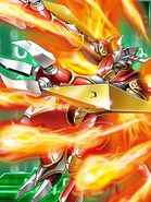BurningGreymon (Digimon Frontier) fires solar heat-wave energy bullets from his Rudori Tarpana.