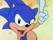Sonic (Adventures of Sonic the Hedgehog) talking to the audience in the show's segment "Sonic Sez".