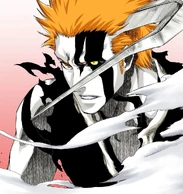 Ichigo Kurosaki (Bleach) transforming only partially into his Hollow form, showing his mastery of the power.