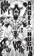 Puri Puri Prisoner (One-Punch Man) crushing Free Hugger despite being constantly injured by the monster's spiky body.
